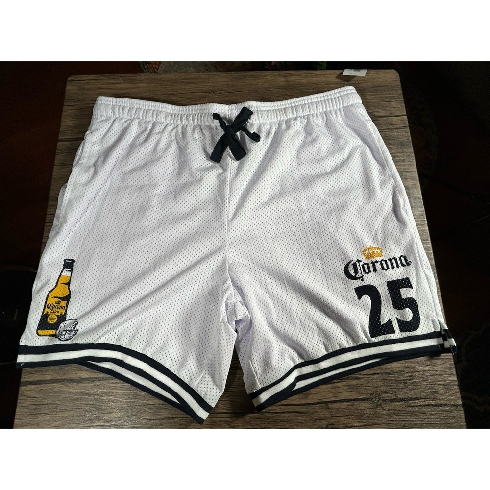 Corona Men's Mesh Gym Shorts, Size L White With Corona Logo And Bottle. #25 NWT